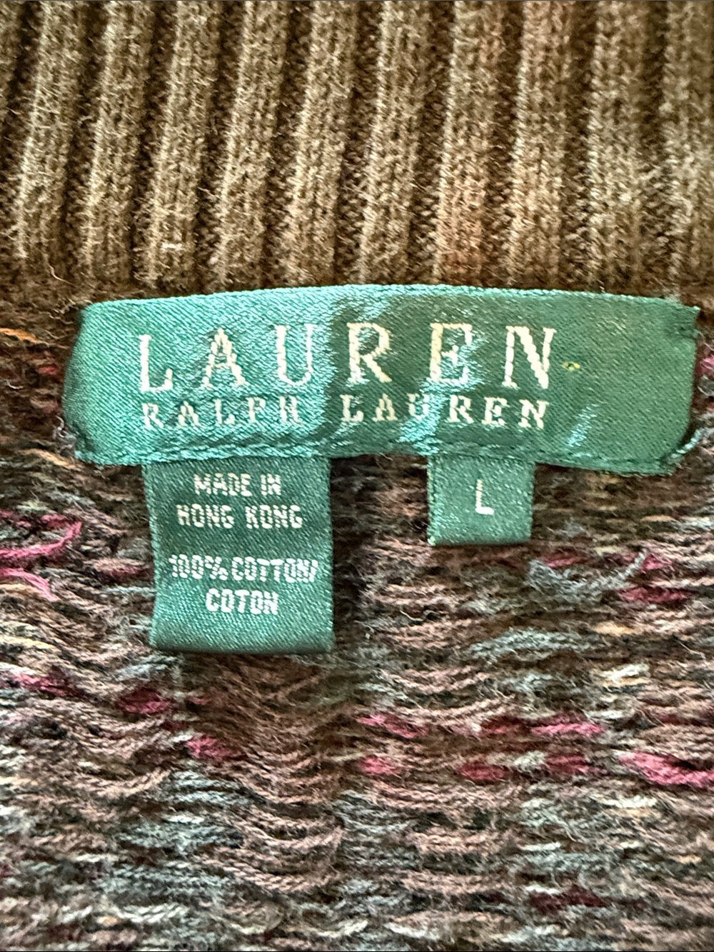 Vintage 90s Ralph Lauren Plaid Knit Cardigan 100% Cotton Sz L - Picture 2 of 7